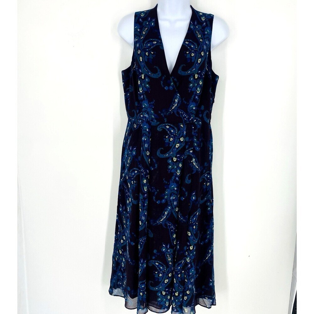 Cabi Treasure Dress Paisley Floral Purple Blue Midi Style 3461 Women’s Size 10